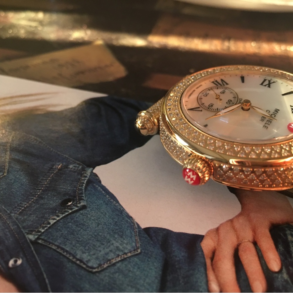 Michele Gold Plate with 1.6 C diamonds and Leopard Women's leathers band Watch - Picture 9 of 12
